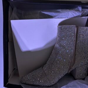 Betsey Johnson Silver Rhinestone Heeled Boots